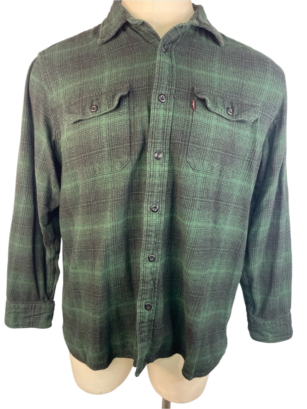 Levi's Relaxed Fit Green Plaid Casual Button-Down Flannel Shirt Men’s Large